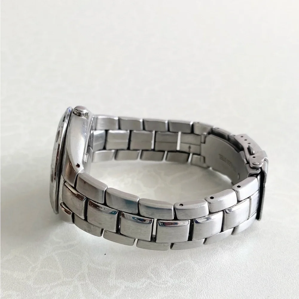 Fossil Blue 100 Meters Mens Silver Stainless Steel Watch Vintage